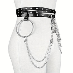 Layer Chain Tassel Belt Gothic Hollow PU Leather Belt Vintage Jeans Pants Belt