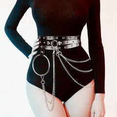 Layer Chain Tassel Belt Gothic Hollow PU Leather Belt Vintage Jeans Pants Belt