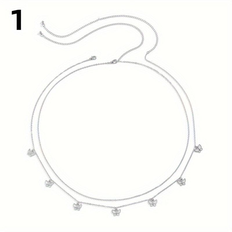 Double Layer Waist Chain Butterfly Pendant Metal Belly Chain Women