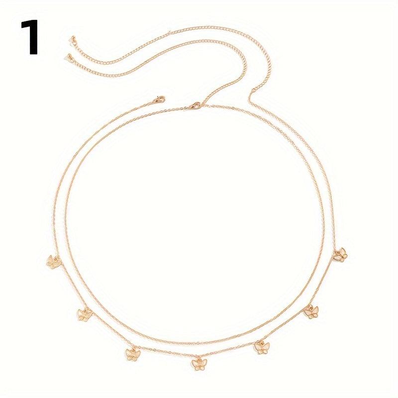 Double Layer Waist Chain Butterfly Pendant Metal Belly Chain Women