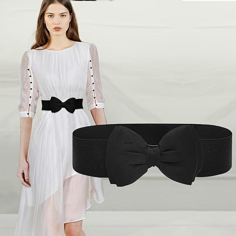 Wide Elastic Bowknot Waist Belt Band Snap Buckle Belt