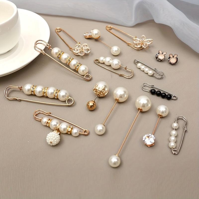 Faux Pearl Brooch Pins Set for Women Clothing Decoration