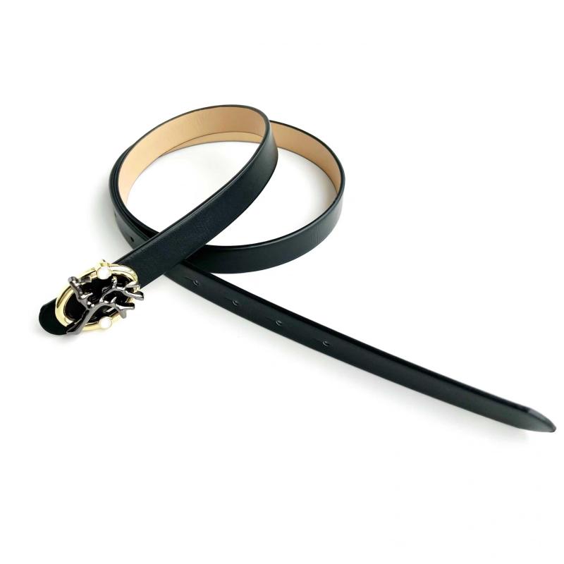 Stylish Oval Buckle Thin Belt Solid PU Jeans Pants Belt Women