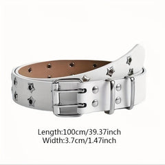 Punk Pentagram Eyelet Belt Double Pin Buckle Rivet Belt For Women