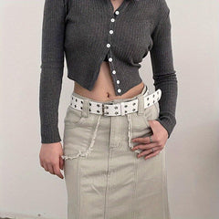 Punk Pentagram Eyelet Belt Double Pin Buckle Rivet Belt For Women