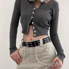Punk Pentagram Eyelet Belt Double Pin Buckle Rivet Belt For Women