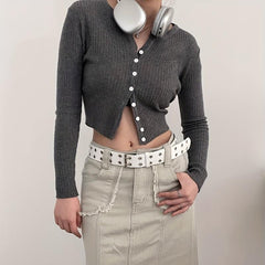 Punk Pentagram Eyelet Belt Double Pin Buckle Rivet Belt For Women