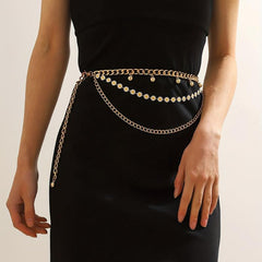 Daisy Layered Waist Chain Vintage Pendant Golden Tassel Metal Chain Belt