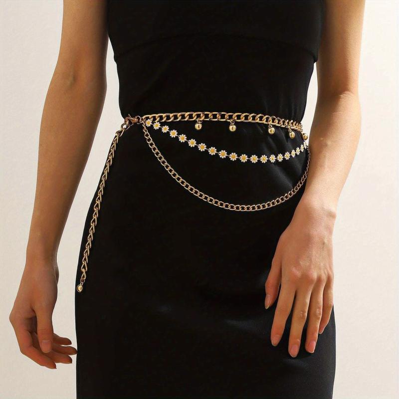 Daisy Layered Waist Chain Vintage Pendant Golden Tassel Metal Chain Belt