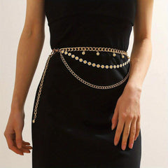Daisy Layered Waist Chain Vintage Pendant Golden Tassel Metal Chain Belt