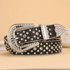 Y2K Rhinestone Belt Crocodile Leather Vintage Cowgirl Cowboy Jeans Dress