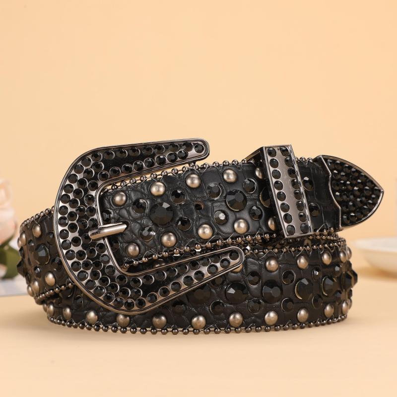 Y2K Rhinestone Belt Crocodile Leather Vintage Cowgirl Cowboy Jeans Dress