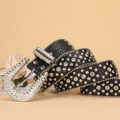 Y2K Rhinestone Belt Crocodile Leather Vintage Cowgirl Cowboy Jeans Dress