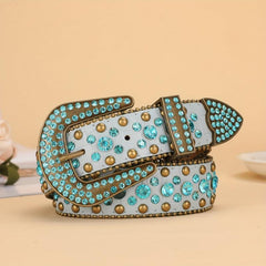 Y2K Rhinestone Belt Crocodile Leather Vintage Cowgirl Cowboy Jeans Dress