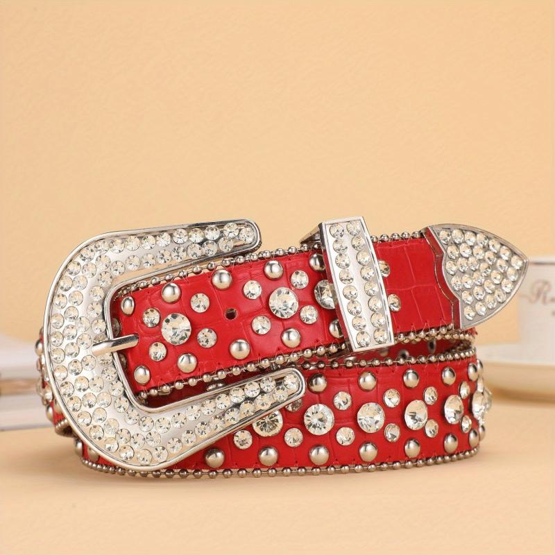 Y2K Rhinestone Belt Crocodile Leather Vintage Cowgirl Cowboy Jeans Dress