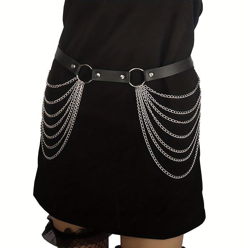 Punk Chain Tassel Harness Belt Goth Body Chain Waistband Hip Hop Rivet Belt