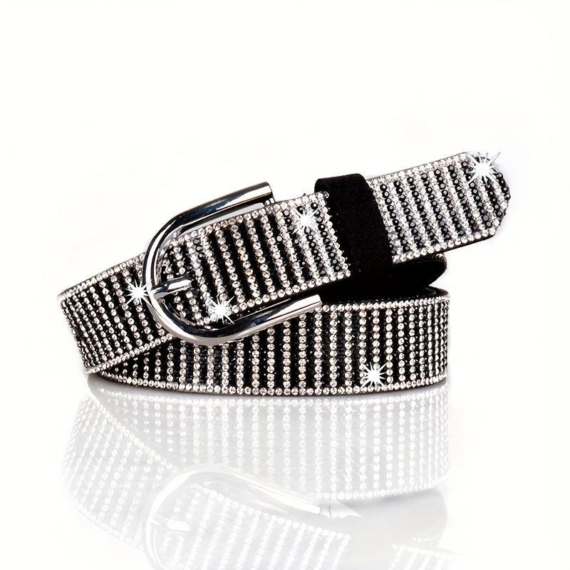 Sparkly Rhinestone PU Belt Hip Hop Waistband Striped Pattern