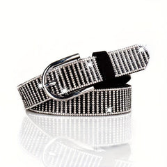 Sparkly Rhinestone PU Belt Hip Hop Waistband Striped Pattern