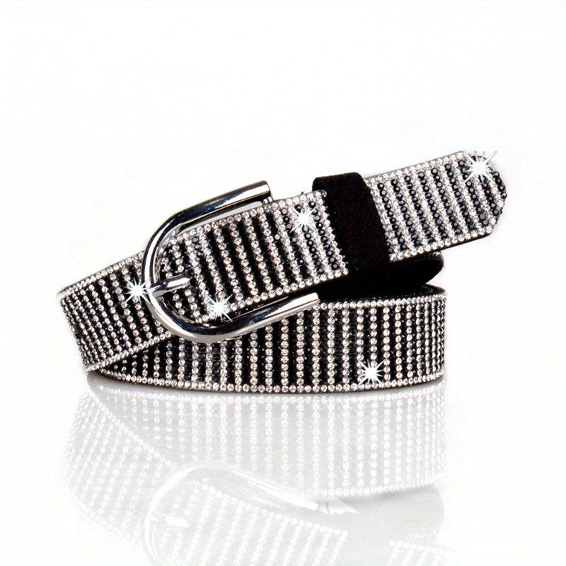 Sparkly Rhinestone PU Belt Hip Hop Waistband Striped Pattern