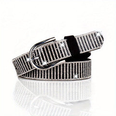 Sparkly Rhinestone PU Belt Hip Hop Waistband Striped Pattern