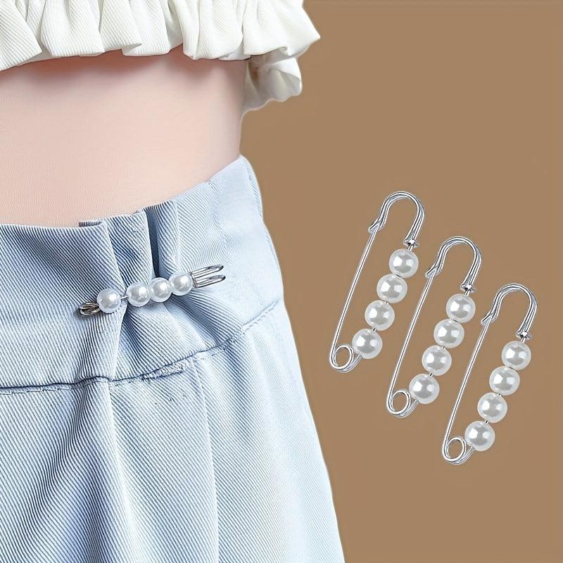3pcs Faux Pearl Beads Pants Waist Pin Clothes Fixed Brooch