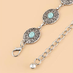 Vintage Western Style Turquoise Waist Chain Engraved Metal Belt