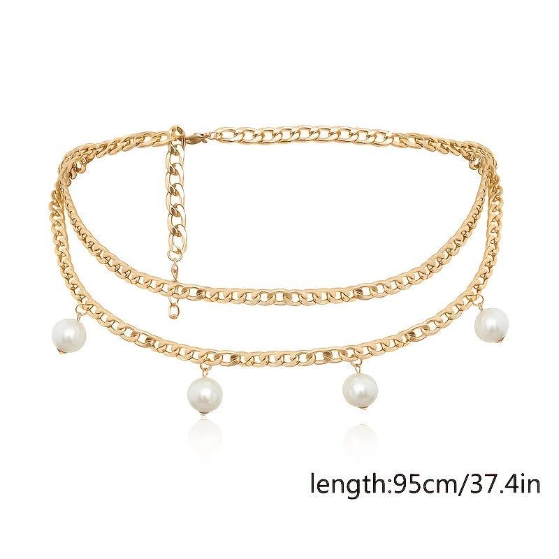 Double Layer Waist Chain Faux Pearl Pendant Bohemian Jewelry