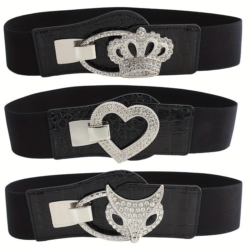 Elastic Wide Waistband Rhinestone Buckle Girdle Corset Belt