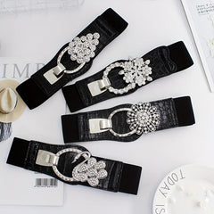 Elastic Wide Waistband Rhinestone Buckle Girdle Corset Belt