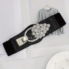 Elastic Wide Waistband Rhinestone Buckle Girdle Corset Belt