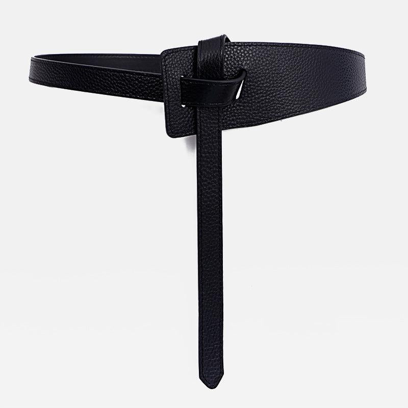 Lychee Pattern Faux Leather Belt Dress Belt Knot Belts Wide Waist Belt