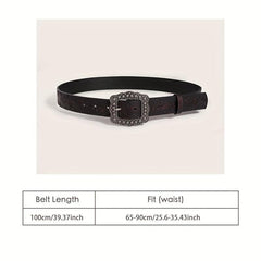 Vintage Carved Buckle Brown Belt Skull Pattern Embossed PU Leather Belt