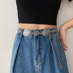 Vintage Carved Floral Pattern Belt for Women