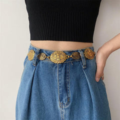 Vintage Carved Floral Pattern Belt for Women