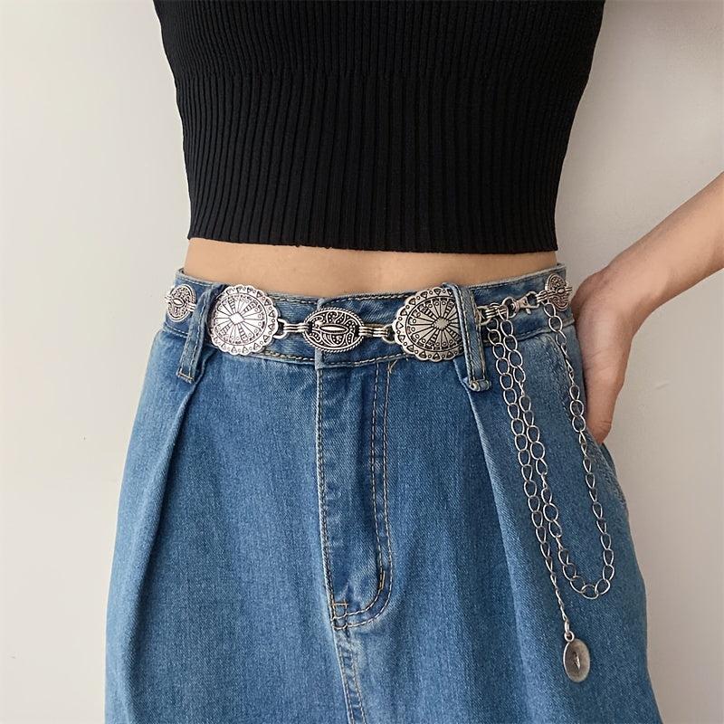 Vintage Carved Floral Pattern Belt for Women