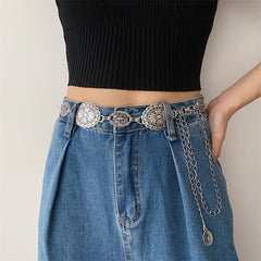Vintage Carved Floral Pattern Belt for Women