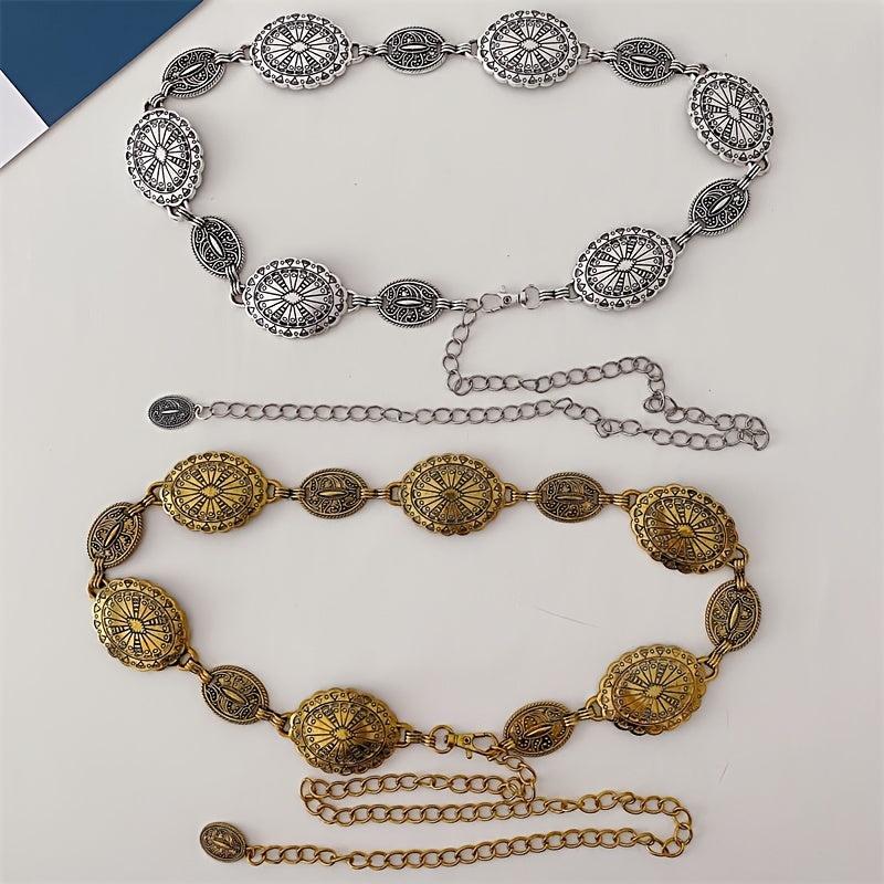 Vintage Carved Floral Pattern Belt for Women