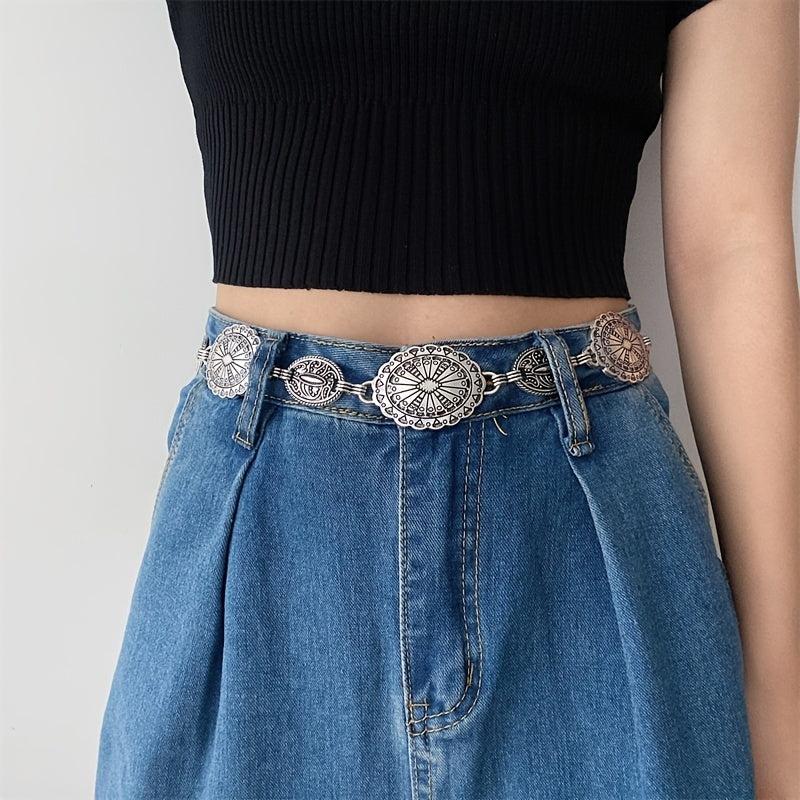 Vintage Carved Floral Pattern Belt for Women