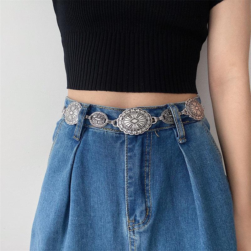 Vintage Carved Floral Pattern Belt for Women