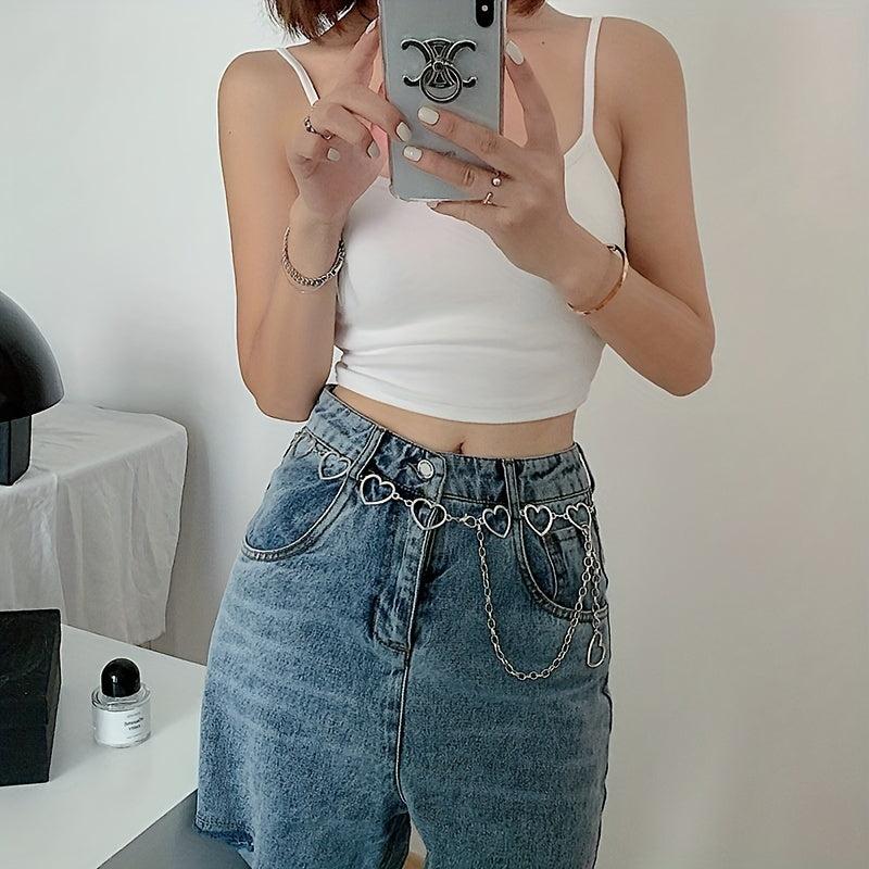Hollow Metal Heart Chain Belt Women Silvery Waist Decoration