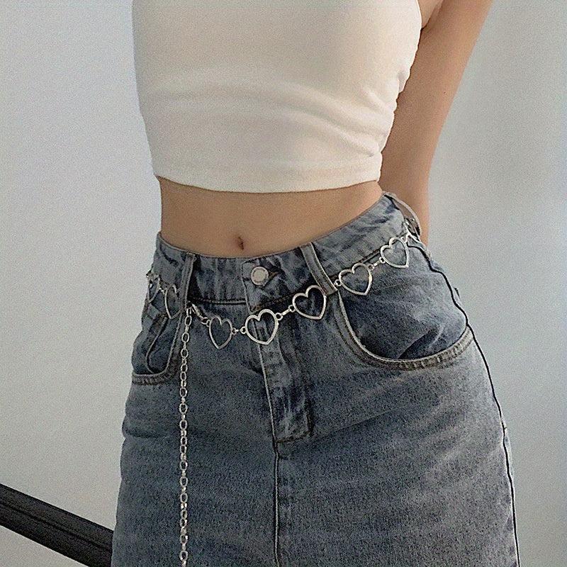 Hollow Metal Heart Chain Belt Women Silvery Waist Decoration