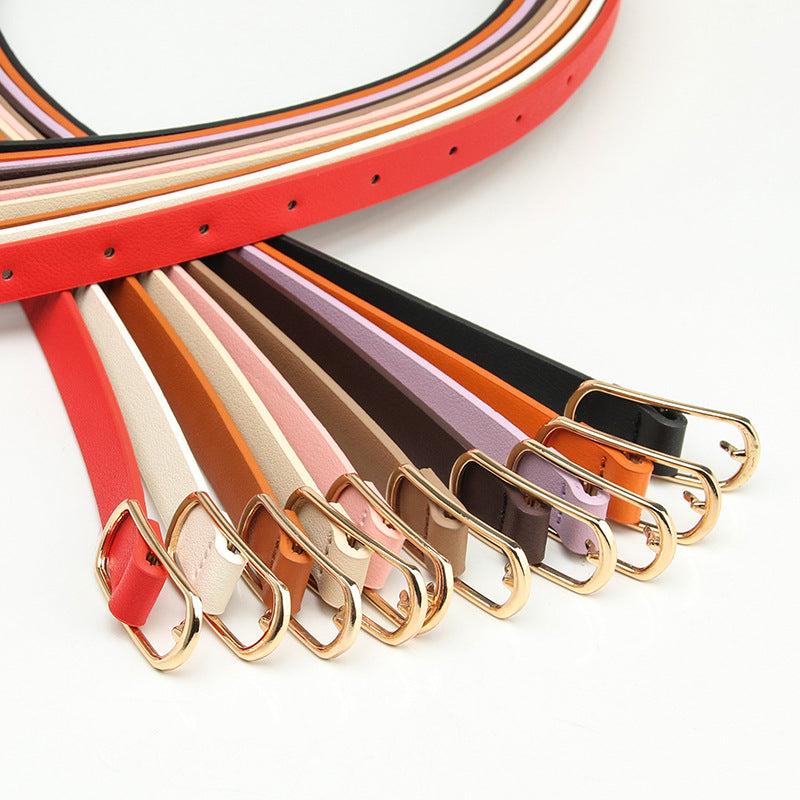 Oval Pin Buckle Thin Belt Solid Casual Waistband for Women
