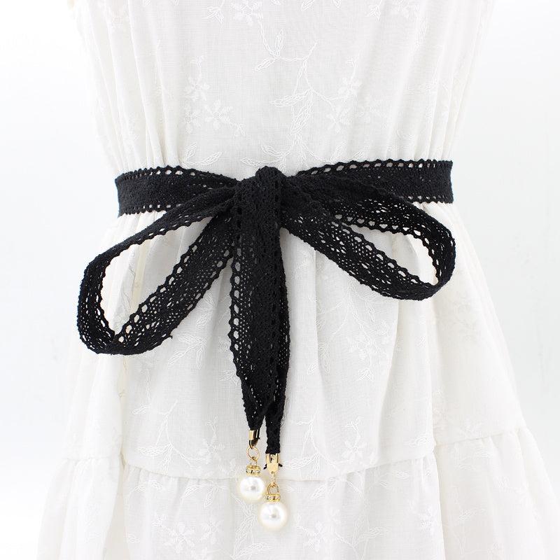 Women's Faux Pearl Lace Waist Belt for Dress Skirt