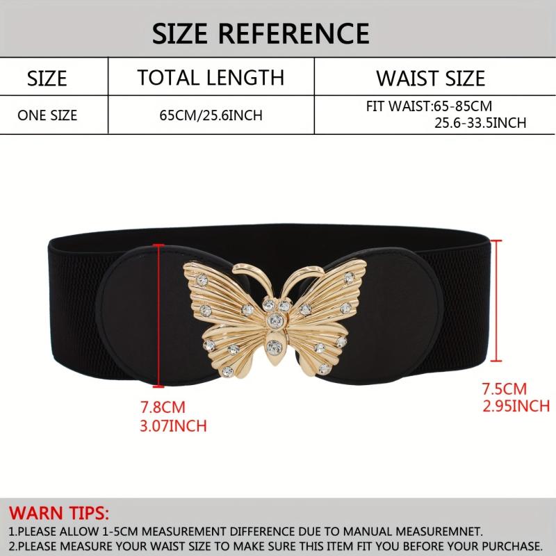 Rhinestone Metal Butterfly Waist Belt Vintage Elastic Wide Dress Belt