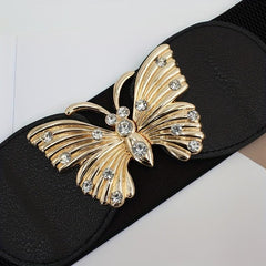 Rhinestone Metal Butterfly Waist Belt Vintage Elastic Wide Dress Belt