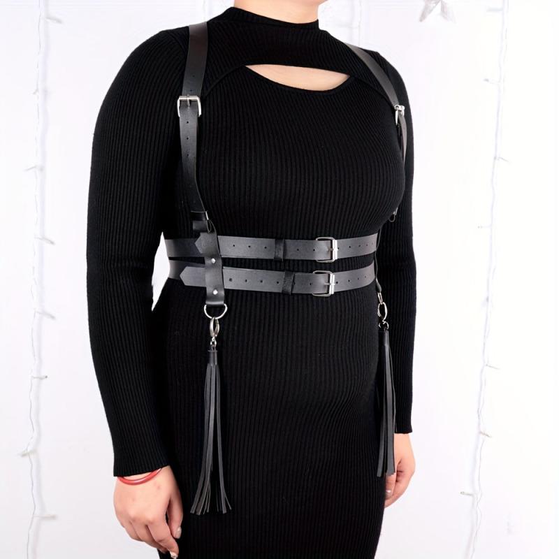  Harness Belt PU Leather Tassel Body Chest Belt Women Punk