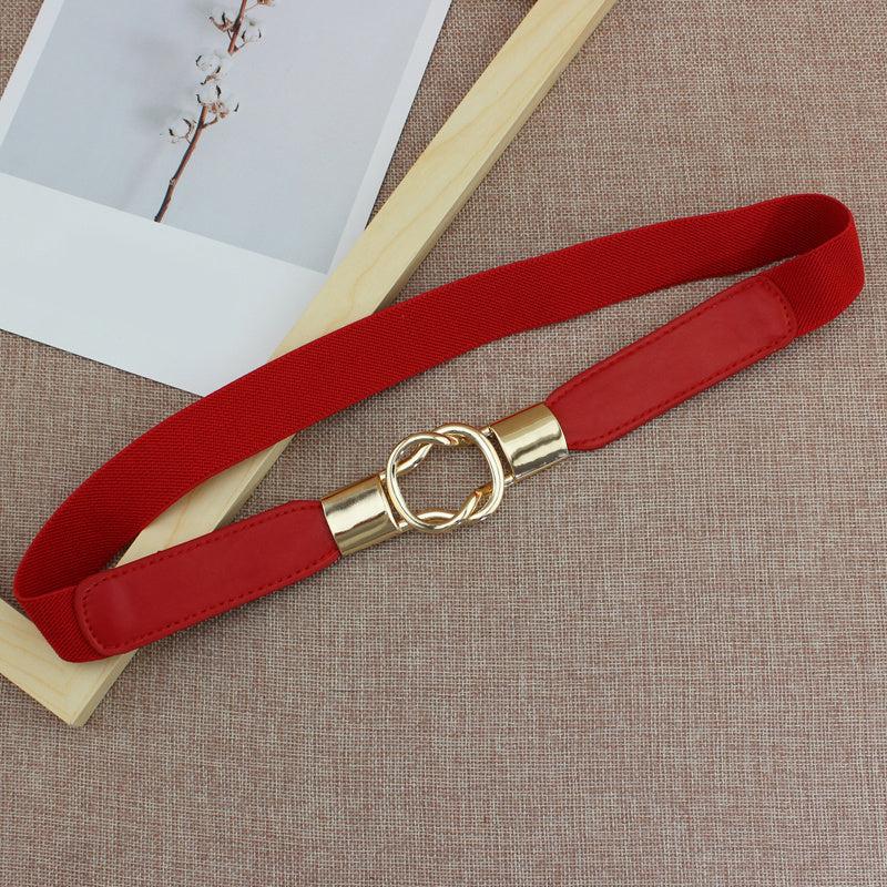 Double Cross Buckle Belt Thin Elastic Dress Belt Solid Coat Belts