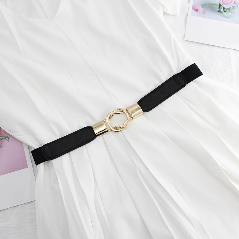 Double Cross Buckle Belt Thin Elastic Dress Belt Solid Coat Belts