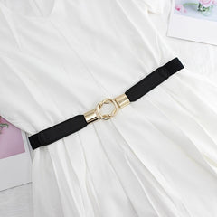 Double Cross Buckle Belt Thin Elastic Dress Belt Solid Coat Belts