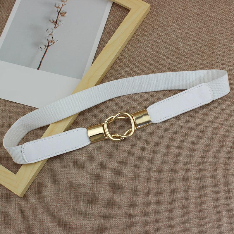 Double Cross Buckle Belt Thin Elastic Dress Belt Solid Coat Belts